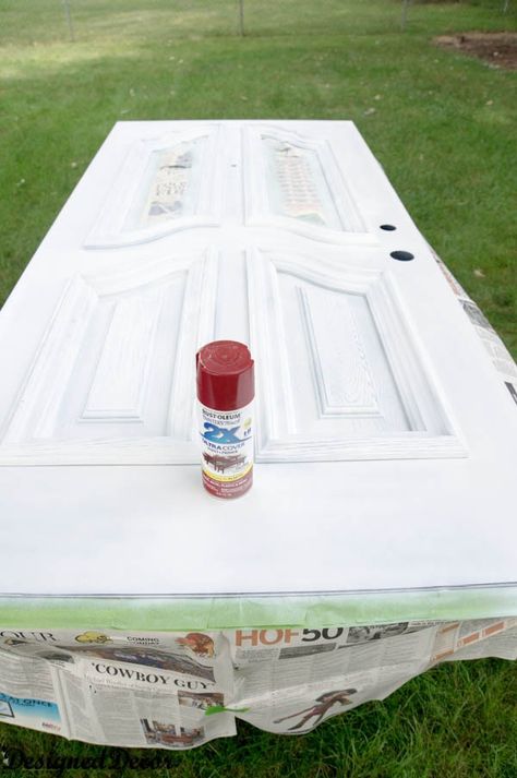 how to spray paint a door- (use for shutters too?) Painting Front Door Diy, Door Diy Ideas, How To Paint Front Door, Painting Front Door, Paint My Front Door, Painting Your Front Door, Painting Metal Doors, Painted Exterior Doors, Front Door Diy