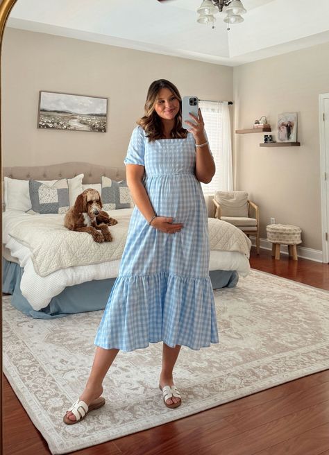 madisonhowell on LTK Farmers Market Maternity Outfit, Pregnancy Outfits Summer, Bump Fits, Dream Ranch, Blue Gingham Dress, Maternity Outfit, Market Dress, Mom Fashion, Mom Stuff