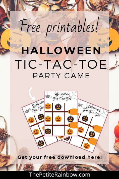 FREE Printable Halloween Tic-Tac-Toe Game | The Petite Rainbow Cheap Halloween Party Games, Cheap Halloween Games, Spooky Halloween Party Games, Halloween Tic Tac Toe, Free Halloween Games, Cheap Halloween Party, Free Printable Halloween, Diy Halloween Games, Free Games For Kids