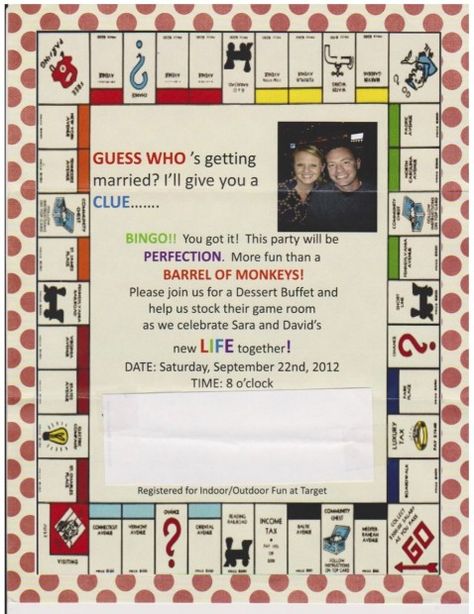 game invitation for wedding shower Game Night Engagement Party, Kid Party Games Outdoor, Outdoor Games For Toddlers, Couples Games, Board Game Themes, Anniversary Party Games, Couples Game Night, Couple Shower Games, Games For Kids Classroom