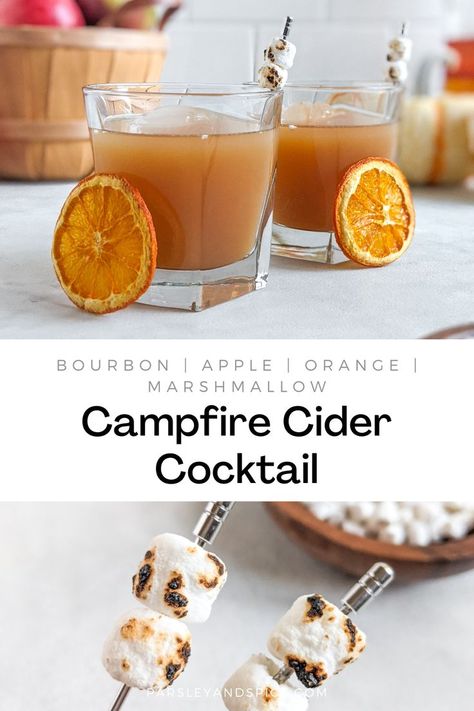 This cocktail is the taste of Fall, it is perfect for sipping on by the campfire. There is an apple base with hints of orange, bourbon, marshmallow, and vanilla. Marshmallow Bourbon Cocktail, Campfire S’mores Cocktail, Marshmallow Cocktail Drinks, Camp Theme Cocktail, Camping Themed Cocktails, Campfire Old Fashioned Cocktail, Campfire And Brews Before I Dos, Camp Themed Cocktails, Campfire Drinks