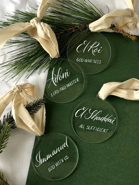 Hebrew Names of Jesus Christmas Ornaments Acrylic Ornaments - Etsy South Africa Christmas Ornaments Acrylic, Christmas Ball Ornaments Diy, Ornaments Acrylic, Christmas Wedding Themes, Embroidery Ornaments, Christ Centered Christmas, Names Of Christ, Christian Ornaments, Christmas Calligraphy