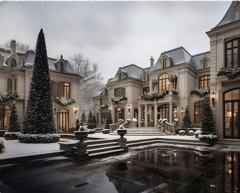 Georgian Exterior, Russian Mansion, Winter Mansion, Christmas Mansion, Clasic Houses, Gothic Style Architecture, Classic Mansion, French Mansion, Luxury Floor Plans