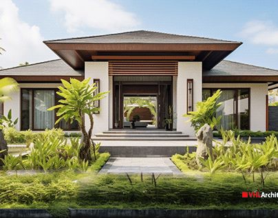 Bali Villa Exterior Architecture, Tropical House Design Exterior, Modern Tropical House Exterior, Tropical House Exterior, Modern Tropical House, Home Designs Exterior, Tropical House Design, Farmhouse Architecture, Bali House