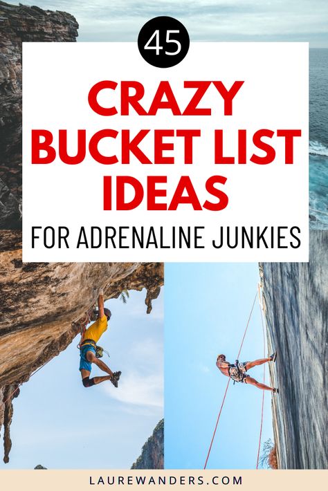 A list with some crazy and adventurous bucket list ideas for adrenaline junkies. Crazy bucket list ideas adventure / Extreme bucket list ideas / Wild bucket list ideas / Adrenaline experiences / Adrenaline things to do Bucket List Ideas Adrenaline, Adventurous Bucket List, Bucket List For Men, Adventure Bucket List Activities, Bucket List Adrenaline, Adventure Ideas Things To Do, Adrenaline Bucket List Ideas, Adrenaline Activities Bucket Lists, Adrenaline Bucket List