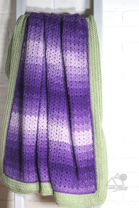 Lavender Crochet Afghan Free Pattern with Many Sizes - Winding Road Crochet Lavender Crochet, Winding Road Crochet, Afghan Crochet Patterns Easy, V Stitch Crochet, Simple Border, Crochet Crowd, Crochet Afghan Patterns Free, Ombre Yarn, Easy Crochet Blanket