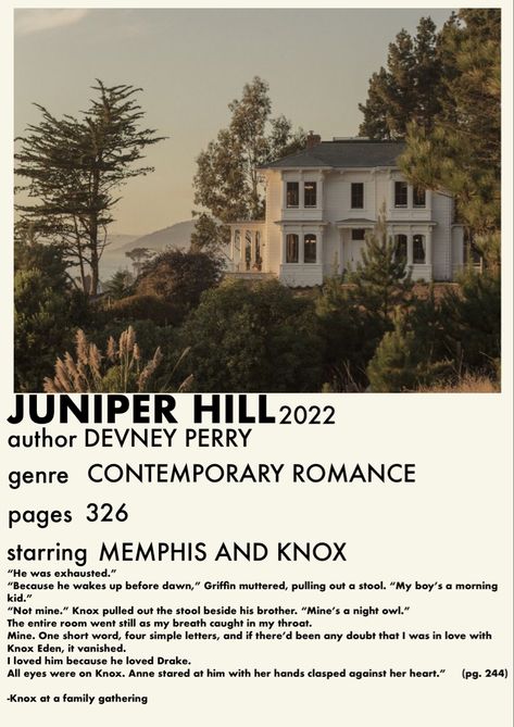 Juniper Hill Book, Knox And Memphis, Juniper Hill Aesthetic, Juniper Hill, Notting Hill Quotes, Devney Perry, Entwined Hearts, I Believe In Love, Book Recs