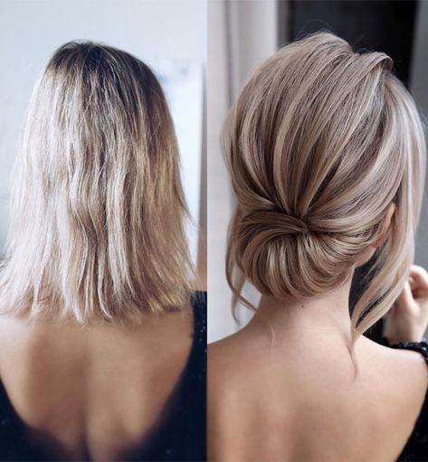 5. Sleek Updo for lob Hair When it comes to hair dos, you have seen many of hairstyles that you like but not sure... Blonde Wedding Hair, Wedding Hairstyles Medium Length, Chignon Hair, Sleek Updo, Lob Hairstyle, Updos For Medium Length Hair, Hair Color For Women, Short Wedding Hair, Mid Length Hair