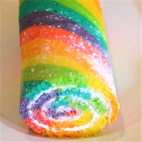 Rainbow Roll Cake Pride Cakes Ideas, Pride Baking Ideas, Rainbow Roll Cake, Pride Themed Desserts, Lgbtq Desserts, Rainbow Cake Roll Recipe, Pride Month Baked Goods, Pride Desserts, Easy Rainbow Cake Recipe