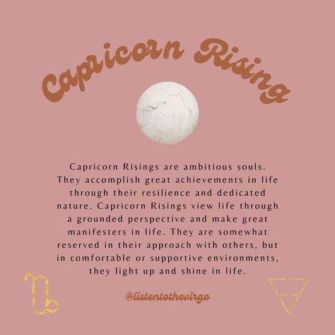 Capricorn Ascendant, Your Rising Sign, Sidereal Astrology, Capricorn Rising, Astrology Capricorn, Capricorn Season, Rising Sign, Capricorn Life, Virgo Moon