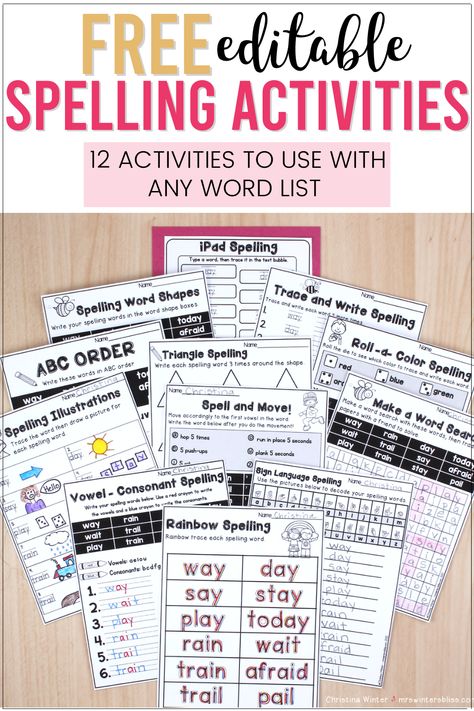 I'm sharing FREE, printable and digital spelling activities for kindergarten, first or second grade students. These activities can be used with sight words or spelling words and make engaging, no-prep word work centers! #wordwork #spellingactivities #freebies Kindergarten Spelling Words, Spelling Word Activities, Kindergarten Spelling, Spelling Centers, Spelling Ideas, Spelling Word Practice, 3rd Grade Spelling, 1st Grade Spelling, Sight Word Centers