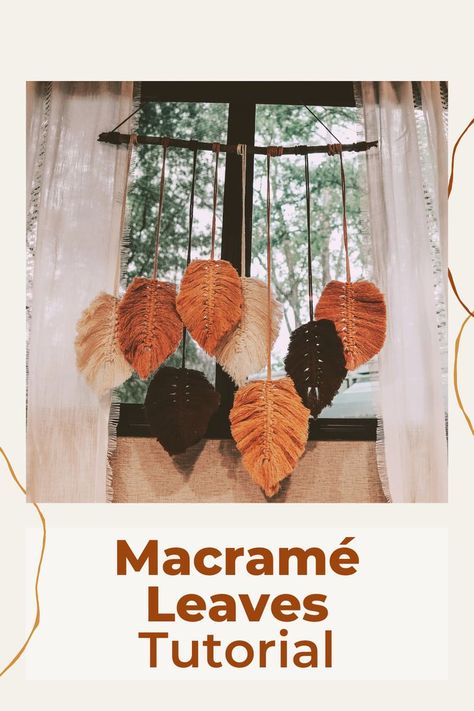 Diy Yarn Fall Decor, Fall Decor Macrame, Diy Boho Pumpkins, Fall Fiber Art, Macrame Fall Crafts, Boho Fall Diy Decor, Macrame Fall Leaves, Fall Decor Leaves, How To Make Yarn Leaves