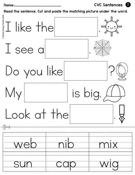 Cvc Practice Kindergarten, Complete Sentences Worksheets, Roll And Read Cvc Words Free, Reading Readiness Activities Preschool, Cvc Words Worksheets Kindergarten, Cvc Sentences Worksheets, Cvc Sentences, Sentence Making, Esl Phonics