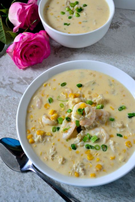 Shrimp, Crab, and Corn Bisque - Coop Can Cook Crab And Corn Bisque, Smoked Seafood, Crab And Corn, Coop Can Cook, Corn Bisque, Bisque Soup Recipes, Bisque Soup, Crab Bisque, Seafood Bisque