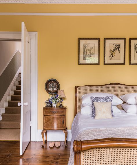 Yellow Room Ideas, Popular Wall Colors, Yellow Bedroom Walls, Attic Decor, Room Images, Attic Staircase, Attic Design, Yellow Room, Framed Pictures