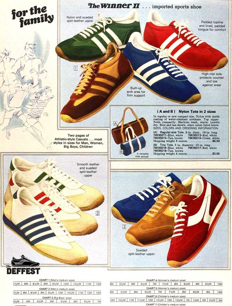 The Deffest. A vintage sneaker blog. — Sears 1978 vintage sneakers featuring the Winner II 1970s Sneakers, Vintage Sports Clothing, 1970s Shoes, 80s Workout, Gym Sneakers, 1970s Childhood, Sneaker Posters, Adidas Retro, Vintage Sneakers