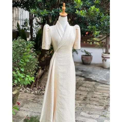 Filipiñana Dress Modern Graduation, Filipina Modern Dress, Beige Graduation Dress, Filipiniana Graduation Dress, Modern Filipiniana Dress For Graduation, White Filipiniana Dress, Filipiniana Dress Modern For Graduation, Modern Filipiniana Dress Knee Length, Filipiana Dress Modern Classy