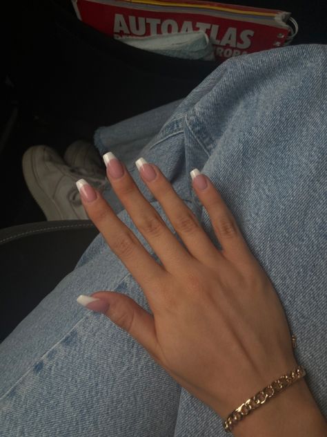 White French Tip Nails Short Coffin, Sqaire French Tip Nails, Nail Ideas Rectangle, White Nail Inspo Acrylic Square, Square Acrylic Nails White Tip, French Nails Thick White, Sqovalnails French, French Nail Inspo Square, Thick White French Tip Nails