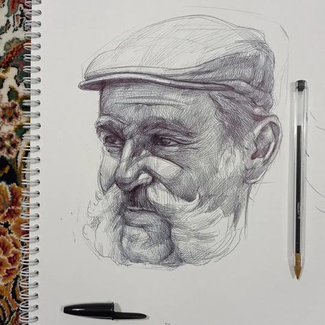 Pen Portrait Drawing, Ballpoint Pen Sketch, Ballpoint Drawing, Pen Portrait, Figure Sketches, Sketch Character, Sketch Journal, Illustrator Design, Pen Sketch