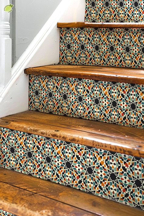 Stair Riser Vinyl, Stair Kits, Vinyl Stairs, Moroccan Tiles Pattern, Stair Stickers, Stair Riser, Tile Stairs, Oracal Vinyl, Zellige Tile