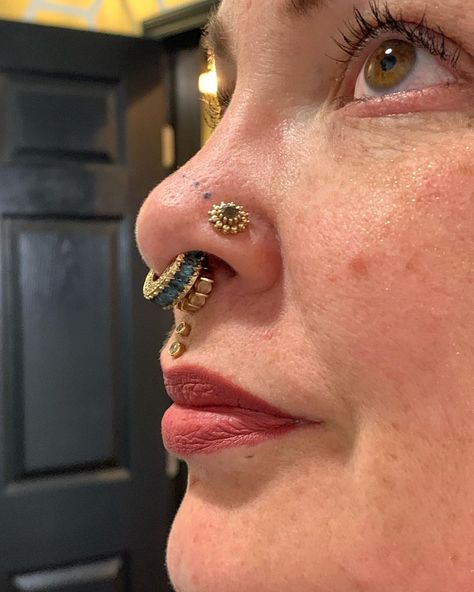 Stacked Septum Piercing, Stacked Septum Ring, Septum Stack, Stacked Septum, High Nostril Piercing, Stretched Septum, Piercing Inspiration, Septum Rings, Septum Piercings