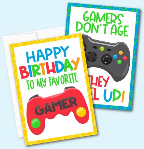 Gamer Free Printable, Gamer Party Printables Free, Diy Birthday Button, Gaming Cards Birthday, Xbox Cards Birthday, Gamer Birthday Printables, Video Game Cards Birthday, Cards Diy Easy, Birthday Card Template Free