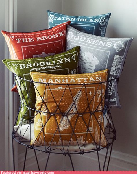 Five Boroughs Pillows Autumnal Palette, New York Bedroom, Nyc Rooms, New York Theme, Chicago Neighborhoods, I Love Nyc, Themed Bedroom, Themed Room, Store Ideas