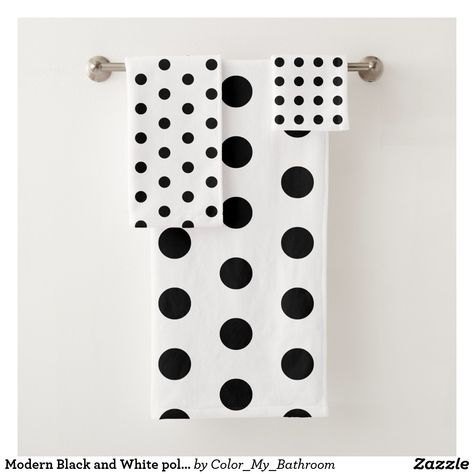 Modern Black and White polka dots Bath Towel Set Polka Dot Bathroom, Black White Bathrooms, Patterned Bath Towels, Custom Towel, Rustic Bathroom, Black Bathroom, Towels Design, White Bathroom, Bath Towel Sets