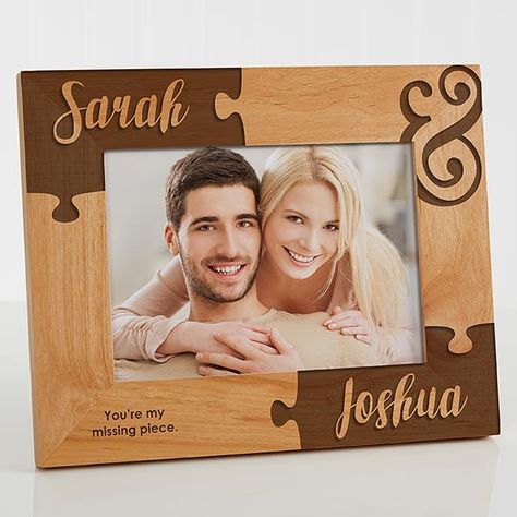 Personalized Couples Picture Frames 5x7 - Puzzle Piece Surprise Gifts For Husband, Romantic Picture Frames, Romantic Gifts For Husband, Couples Picture, Engraved Picture Frames, Wood Laser Ideas, Best Gift For Husband, Birthday Presents For Men, Heart Puzzle