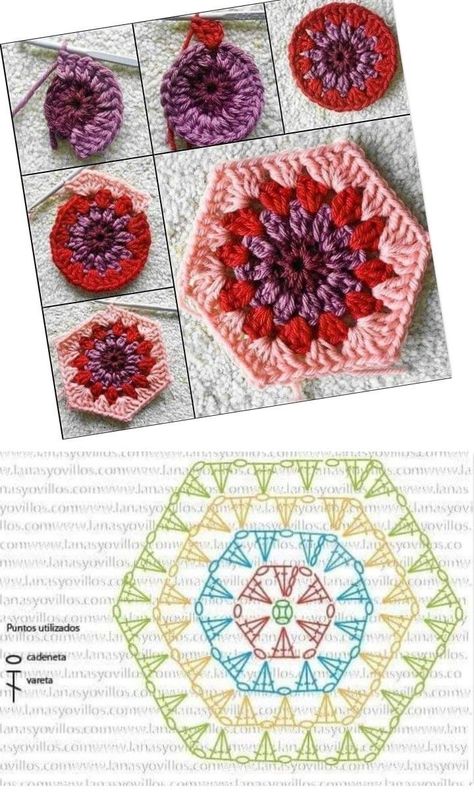 Crochet Hexagon Blanket, Hexagon Crochet Pattern, Crochet Granny Square Bag, 100 Crochet Stitches, Granny Square Crochet Patterns Free, Quick Crochet Patterns, Beginner Knitting Patterns, Granny Square Bag, Crochet Hexagon