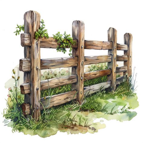 Fence Painting Canvas, Wooden Fence Clipart, Farmhouse Fence Ideas, Paint Fence Ideas Backyards, Old Wood Fence, Fence Clipart, Fence Drawing, Rustic Garden Fence, Fence Painting