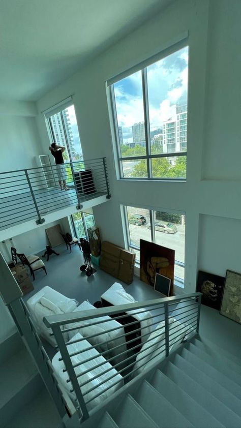 New Loft Apartment, Loft Apartment High Ceilings, Loft Apartments New York, High Ceiling Loft Apartment, City Loft Apartment Interior Design, Sky Loft Apartment, High Rise Loft Apartment, Cute Loft Apartment Aesthetic, Sky High Apartment Aesthetic