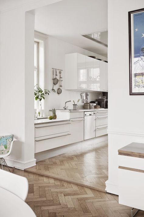 The Sense of Scandinavia is built of vast landscapes and raw seasons, of cosy shared moments... Dark Tile Floors, Bathroom Dark, Floor Inspiration, White Gloss Kitchen, Gloss Kitchen, Herringbone Wood Floor, Tiles Floor, Wood Tile Floors, Flooring Inspiration