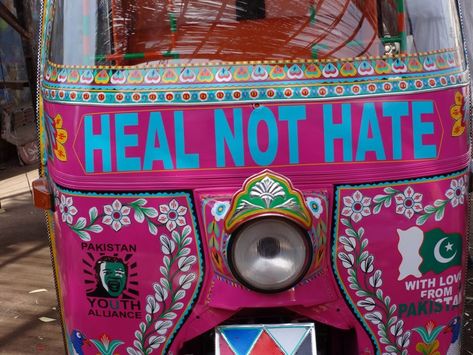 Rainbow Rickshaws: Pakistan’s Vehicles of Peace Pakistani Rickshaw, Blazer Ideas, Peace Building, Pakistan Art, Chevy Blazer, Tuk Tuk, Karachi Pakistan, Truck Art, Message Of Hope