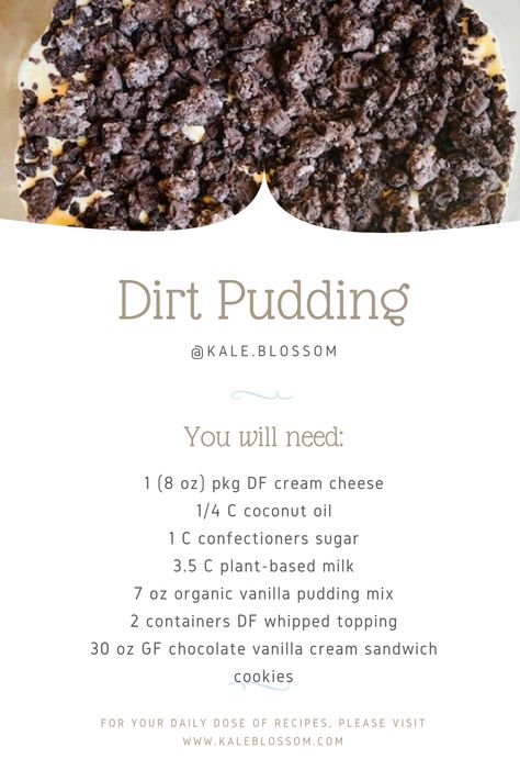 Dirt Pudding Dessert, Dirt Dessert Recipe, Dairy Free Whipped Topping, Dirt Dessert, Dirt Pudding, Dairy And Gluten Free, Milk Plant, Gourmet Bakery, Dairy Free Cream Cheese