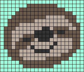 Sloth Pixel Art, Sloths Cute, Cute Face, Jungle Animal, Alpha Pattern, Alpha Patterns, Perler Bead Patterns, Jungle Animals, Friendship Bracelet Patterns