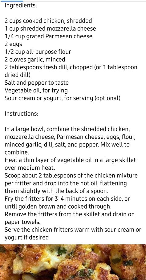 Cheesy Chicken Fritters Cheesy Chicken Fritters, Chicken Fritters, Chicken Lickin, Pan Meals, Drying Dill, One Pan Meals, Cheesy Chicken, Garlic Chicken, Grated Parmesan Cheese