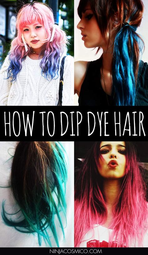 How to Dip Dye Hair – Always wanted to Dip Dye your Hair? Then look not further! We'll bring you cool tips and also some hairstyle ideas to create your perfect hair look! Read the article here: http://ninjacosmico.com/how-to-dip-dye-hair/ Rainbow Tips, Dipped Hair, Blonde Dye, Hair Rainbow, Lumpy Space, Dyed Hair Pastel, Ombre Blond, Dip Dye Hair, Dye Hair