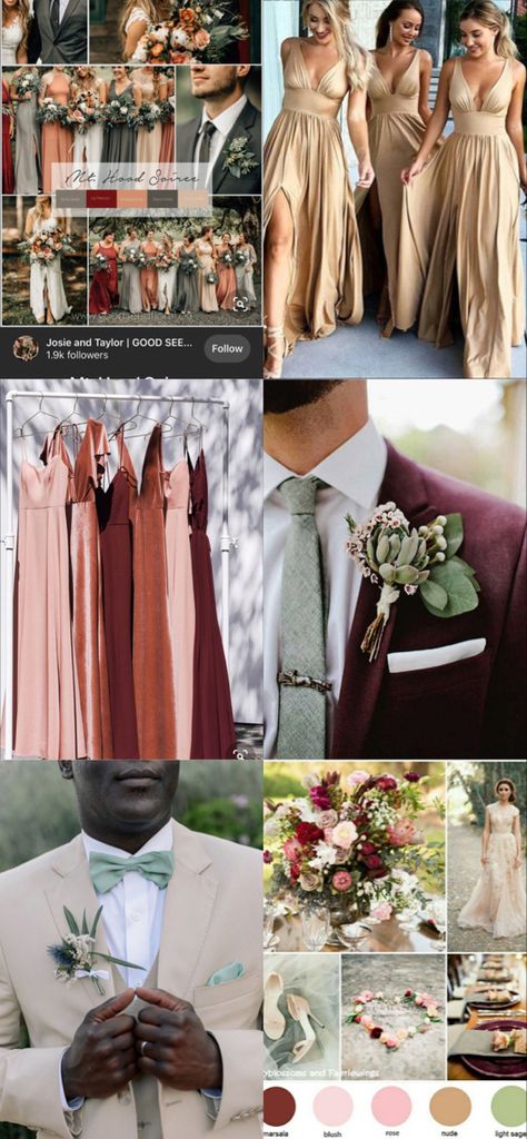 Sage Green Gold Burgundy Wedding, Rust Blush And Sage Wedding, Olive And Rust Wedding Theme, Olive Green And Champagne Wedding, Sage Green And Burgundy Wedding, Byron Wedding, Green And Burgundy Wedding, Green Fall Weddings, Groomsmen Colours