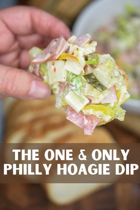 Philly Hoagie Dip, Philly Appetizers, Philly Food Party, Philly Party Food, Phillies Party Food, Sandwich Dip, Hoagie In A Bowl Keto, Super Bowl Meal Ideas, Philly Dip