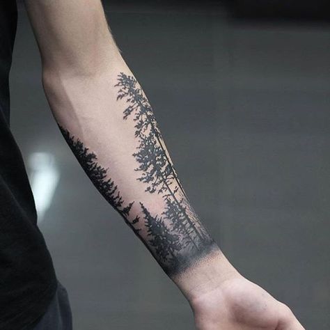 Outdoor Finger Tattoo, Forest Tattoo Sleeve, Natur Tattoo Arm, Tree Sleeve Tattoo, Pine Tattoo, Tree Tattoo Arm, Mangas Tattoo, Tatuagem Masculina Pequena, Cool Half Sleeve Tattoos