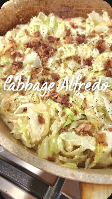 Alese ▪︎ Keto Recipes on Instagram: "RECIPE HERE 👇 CREAMY CABBAGE ALFREDO Try this low carb pasta copycat! Alfredo sauce is so easy to make homemade - make sure to SAVE this recipe for later INGREDIENTS: 1 head cabbage 2 Tbsp Chef Shamy garlic butter 2 Tbsp butter 1 cup heavy cream 1 cup parmesan ½ tsp garlic, minced ½ tsp each: pepper, parsley, & italian seasoning 1/4 cup bacon crumbles Melt butter and heavy cream in a saucepan over low heat. Sprinkle in parmesan slowly while whisking until Low Carb Cabbage Alfredo, Keto Recipes With Alfredo Sauce, Cabbage Fettuccine Alfredo, Parmesan Garlic Cabbage, Creamy Cabbage Alfredo, Keto Cabbage Alfredo, Creamed Cabbage Recipes, Alfredo Cabbage, Copycat Alfredo Sauce