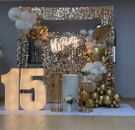 Birthday Backdrop Design, Shimmer Wall Backdrop, Beauty And The Beast Theme, Sequin Wall, Coin Photo, Bridal Shower Balloons, Shimmer Wall, 1st Birthday Decorations, Birthday Balloon Decorations