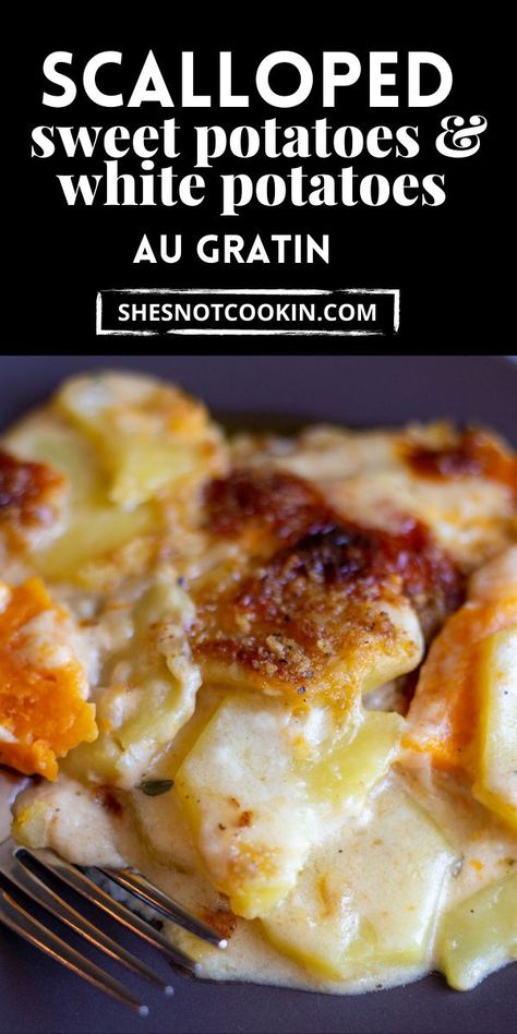 Scalloped Potatoes With Sweet Potatoes, Scalloped Sweet And White Potatoes, Sweet Potato And White Potato Recipes, Sweet Potato And White Potato Scalloped, Sweet And White Potato Recipes, Sweet White Potato Recipes, White And Sweet Potato Recipes, Scalloped Red Potatoes Easy, White Sweet Potato Recipes