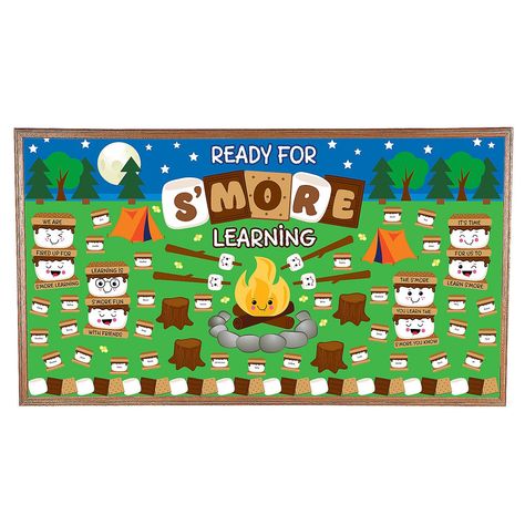 PRICES MAY VARY. Material: Cardstock Size: Sheets, 16" x 24 1/2" Includes: 104 pcs., 12 sheets per unit Includes 32 blank cutouts Encourage students that, Learning is s’more fun with friends! This charming bulletin board turns a sweet campfire treat into an inspirational classroom decoration. Kids will be excited and ready to learn s’more when they have these adorable images to motivate them. Smore Learning Bulletin Board, Ready For S'more Learning Bulletin Board, Back For S'more Learning Bulletin Board, Smore Bulletin Board, S’mores Bulletin Board, Bullent Boards Ideas August, September School Bulletin Boards, Microschool Classroom, Hospital Registration