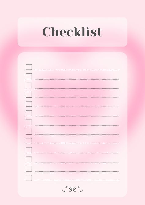 Checklist Template Aesthetic, To Do Lists Aesthetic, Pink Calendar, خريطة ذهنية, Camera Drawing, Bullet Journal Mood Tracker Ideas, Soft Pink Theme, Daily Planner Pages, Bullet Journal Mood