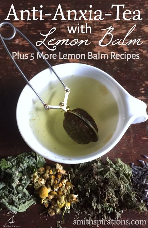 “A delicious blend of soothing herbs, this tea with lemon balm is the perfect way to end a stressful, hectic day. It gently relaxes, improves sleep, and eases digestion. Five more lemon balm recipes are included for more ideas!” Lemon Balm Recipes, Tea Blends Recipes, Herbal Tea Garden, Books And Tea, Lemon Balm Tea, Herbal Tea Benefits, Medicinal Tea, Healing Tea, Homemade Tea