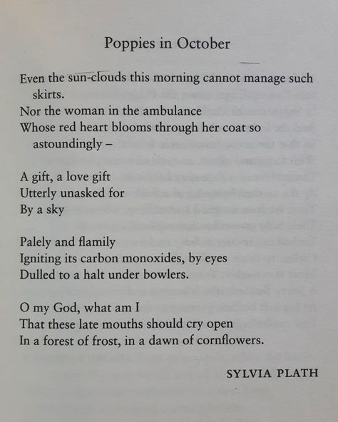 Poppies Poem, October Poem, Silvia Plath, Sylvia Plath Poems, Plath Poems, Sylvia Plath Quotes, Female Poets, Sun Clouds, Sun And Clouds