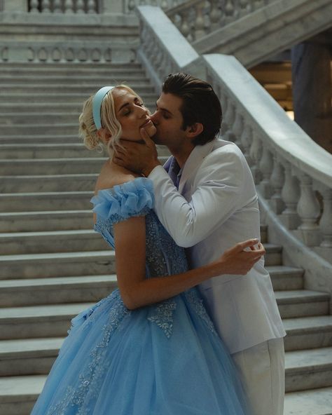 a fairytale love 🩵 🦋 👑 🏰 💍 ✨ • • • • • • cinderella shoot at @the.cinematicexperience hosted by: @peytonhayez & @karalaynebeckerphotography 📷🍂 models: @_the.angles 🩵 keywords: cinderella, fantasy photoshoot, couples pictures, posing ideas, storytelling, cinematic photography, princess, salt lake city photoshoot, imagination, movie stills, movie inspired pictures #dirtybootsmessyhair #777luckyfish #couplesphotographer #utahphotographer #cinematography #moviestills #cinematicphotography... Cinderella Photoshoot, Model Couple, Another Cinderella Story, Royal Ball, October 23, Cinematic Photography, San Diego Wedding, Married Life, Messy Hairstyles