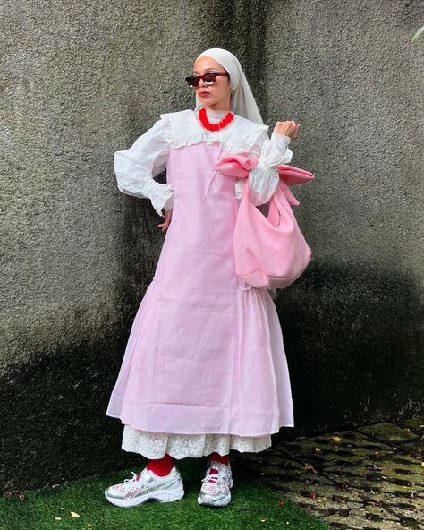 born to be a baby girl 👧🏻 it’s Wednesday, think pink. outfit deetz dress —— @callie.cotton inner shirt —— thrifted bag —— no brand shoes —— @asics_sportstyle @ceciliebahnsen . . . . . . . . . pink outfit. layering. modest fashion. outfit rotation Outfit Rotation, Outfit Layering, Asics Sportstyle, Shoes Asics, Think Pink, Layering Outfits, Pink Outfit, Brand Shoes, Lily Pads